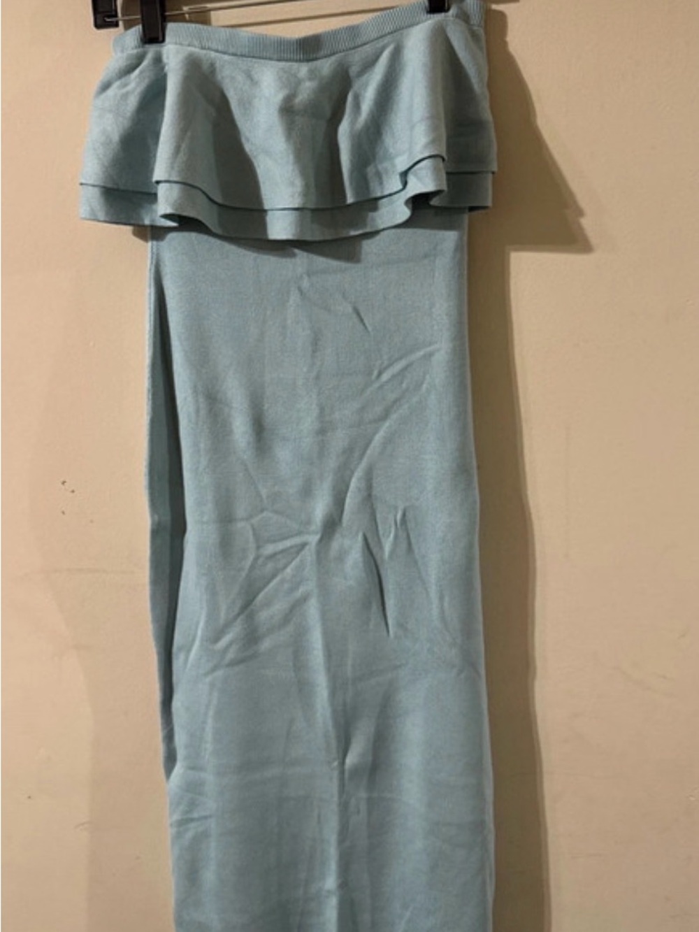 Off-Shoulder Light Blue Knit Maxi Dress